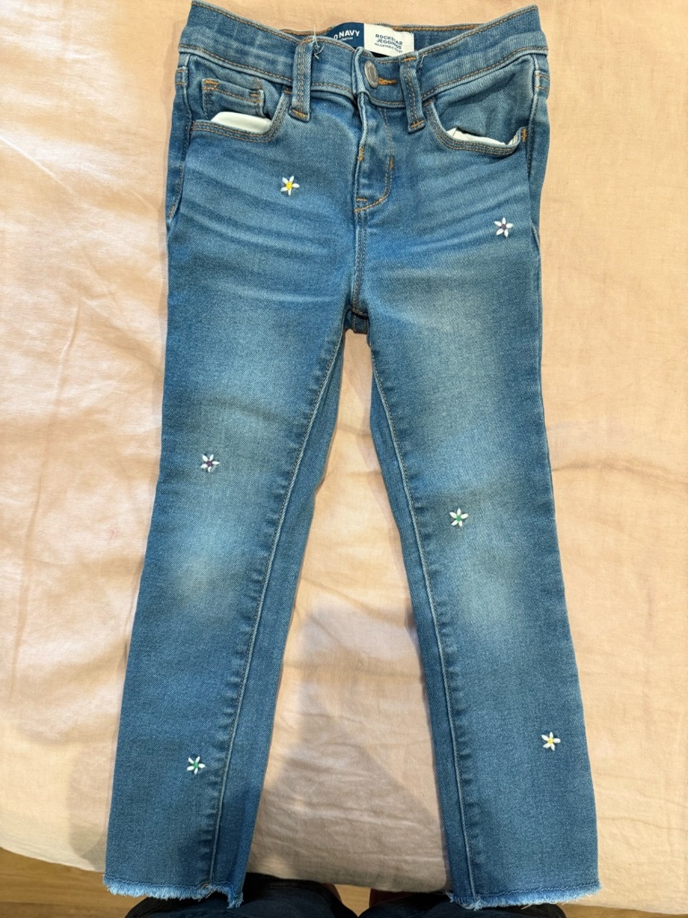 Old Navy Blue Skinny Jeans with Small Embroidered Flowers